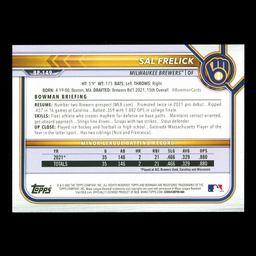 Sal Frelick 2022 Bowman Prospects Brewers