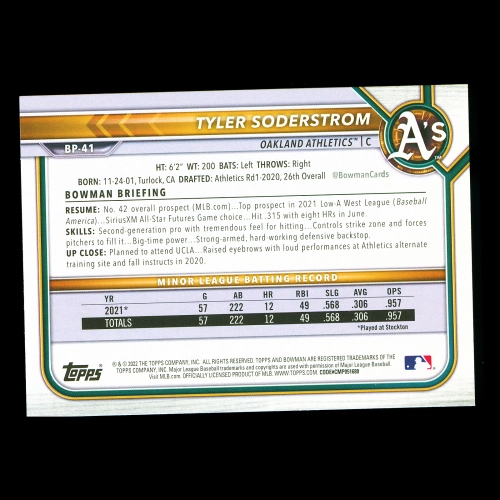 Tyler Soderstrom 2022 Bowman Prospects Athletics