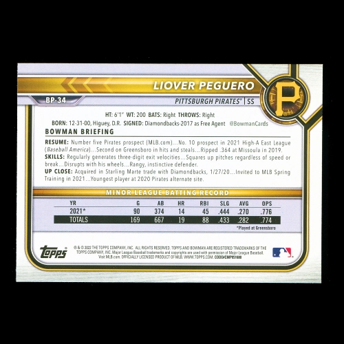 Liover Peguero 2022 Bowman Prospects Pirates