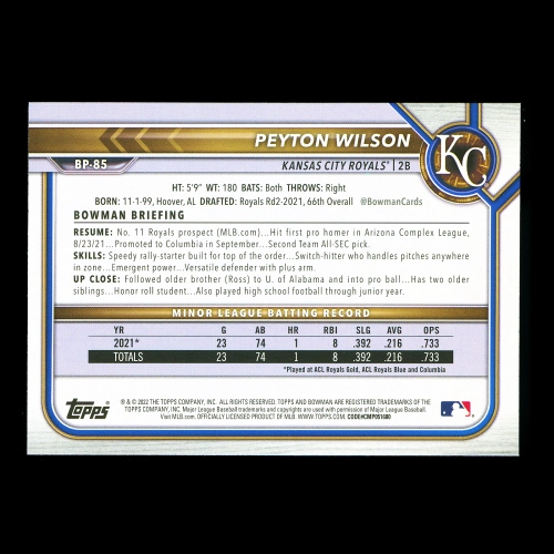 Peyton Wilson 2022 Bowman Prospects 1st Bowman Royals