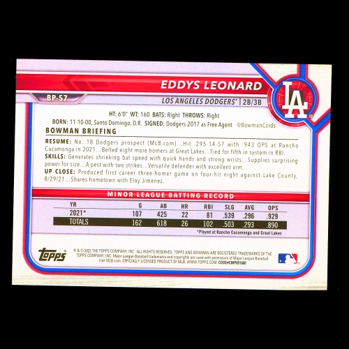 Eddys Leonard 2022 Bowman Prospects 1st Bowman Dodgers