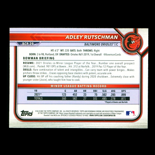 Adley Rutschman 2022 Bowman Chrome Prospects Orioles