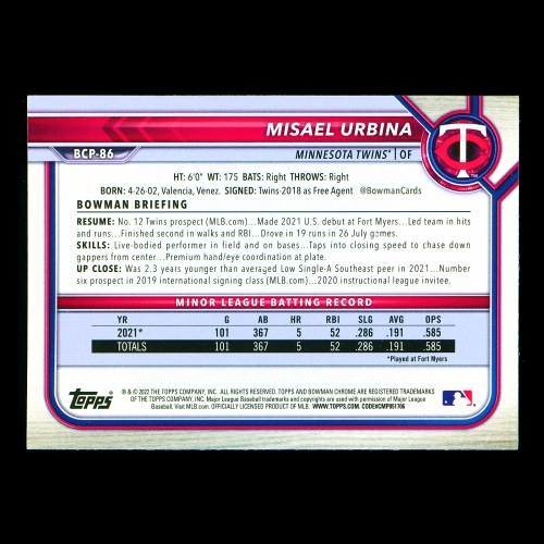 Misael Urbina 2022 Bowman Chrome Prospects Twins