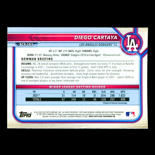  Diego Cartaya 2022 Bowman Chrome Prospects Dodgers