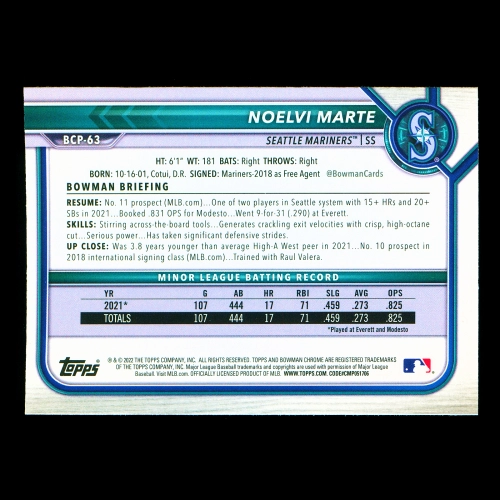Noelvi Marte 2022 Bowman Chrome Prospects Mariners