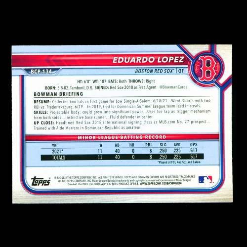 Eduardo Lopez 2022 Bowman Chrome Prospects 1st Bowman Red Sox