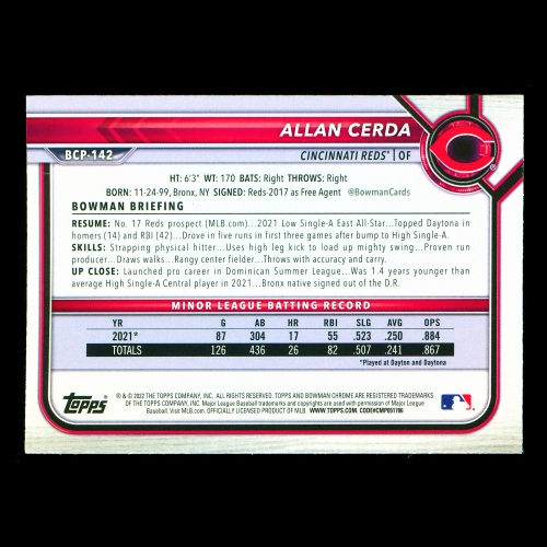 Allan Cerda 2022 Bowman Chrome Prospects 1st Bowman Reds