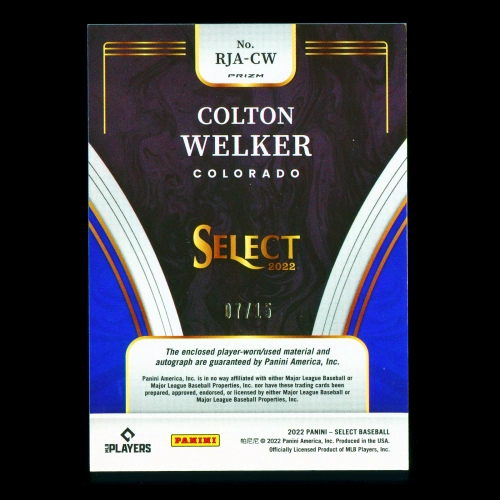 Colton Welker RC 2022 Select Rookie Jersey Autographs Orange Pulsar Rockies 07/15