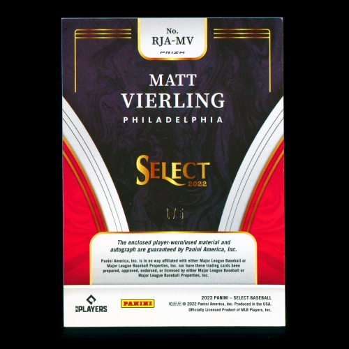 Matt Vierling RC 2022 Select Rookie Jersey Autographs Blue Pulsar Phillies 1/5