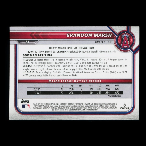 Brandon Marsh RC 2022 Bowman Rookie Angels