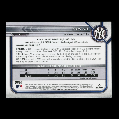 Luis Gil RC 2022 Bowman Rookie Yankees