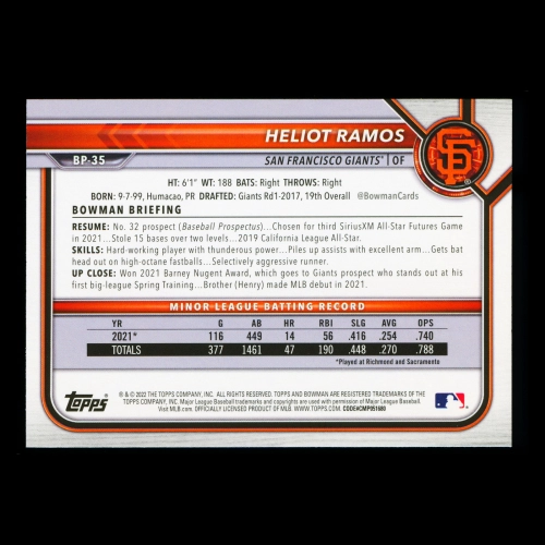 Heliot Ramos 2022 Bowman Prospects Giants