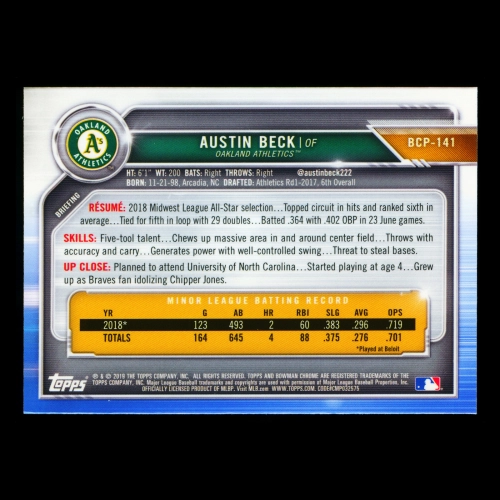 Austin Beck 2019 Bowman Chrome Prospects Athletics