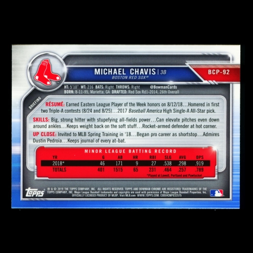 Michael Chavis 2019 Bowman Chrome Prospects Red Sox
