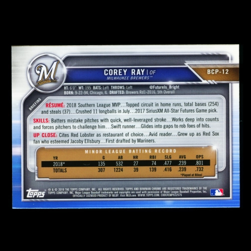 Corey Ray 2019 Bowman Chrome Prospects Brewers
