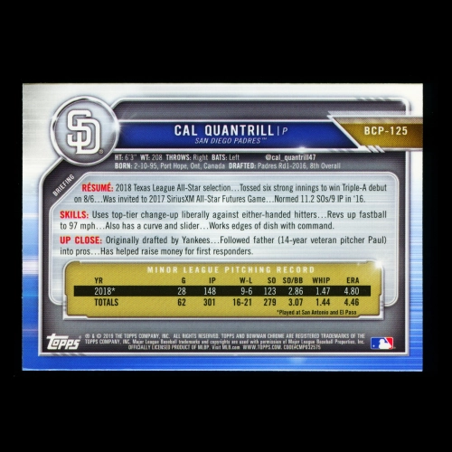Cal Quantrill 2019 Bowman Chrome Prospects Padres