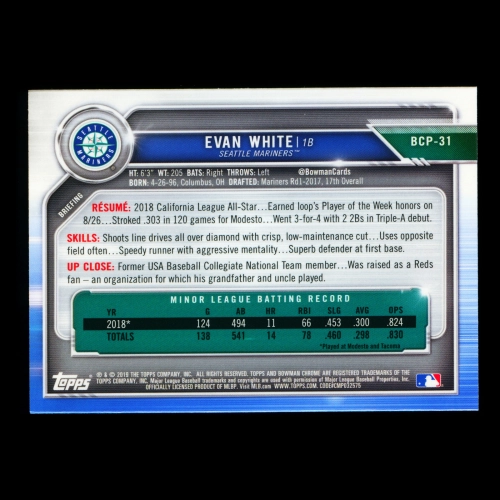 Evan White 2019 Bowman Chrome Prospects Mariners