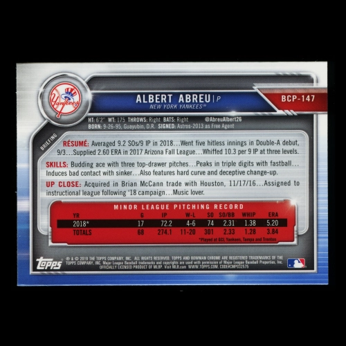 Albert Abreu 2019 Bowman Chrome Prospects Yankees