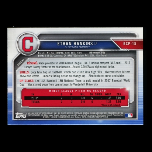 Ethan Hankins 2019 Bowman Chrome Prospects Indians