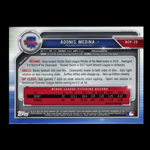 Adonis Medina 2019 Bowman Chrome Prospects Phillies