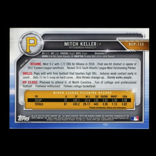 Mitch Keller 2019 Bowman Chrome Prospects Pirates