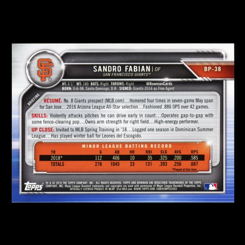 Sandro Fabian 2019 Bowman Prospects Giants