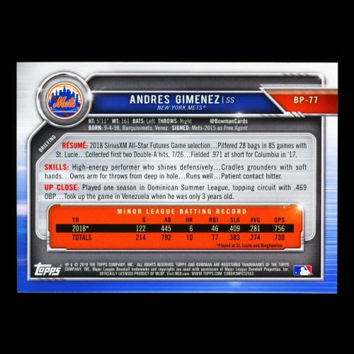 Andres Gimenez 2019 Bowman Prospects Mets