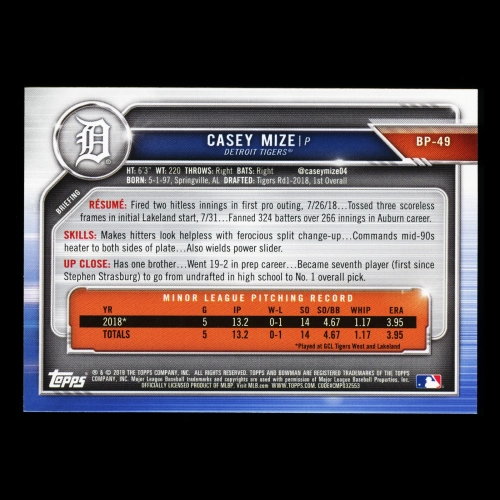 Casey Mize 2019 Bowman Prospects Tigers