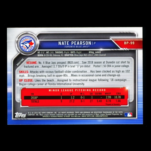 Nate Pearson 2019 Bowman Prospects Blue Jays