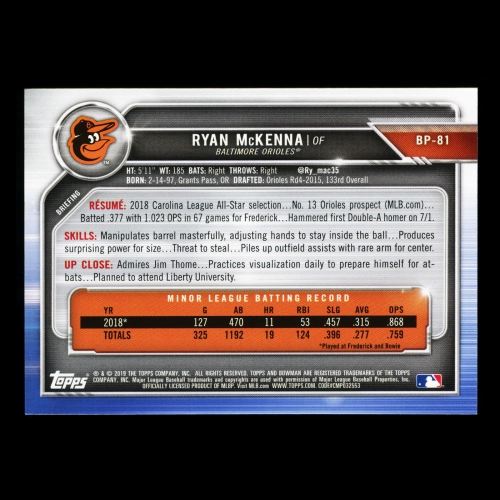 Ryan McKenna 2019 Bowman Prospects Orioles