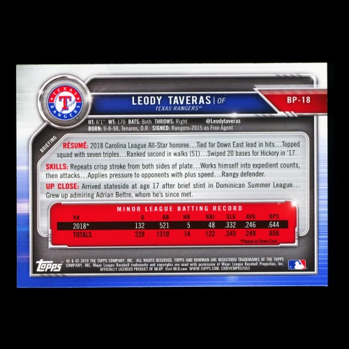 Leody Taveras 2019 Bowman Prospects Rangers