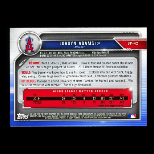 Jordyn Adams 2019 Bowman Prospects Angels