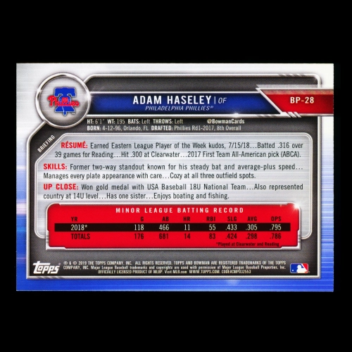 Adam Haseley 2019 Bowman Prospects Phillies