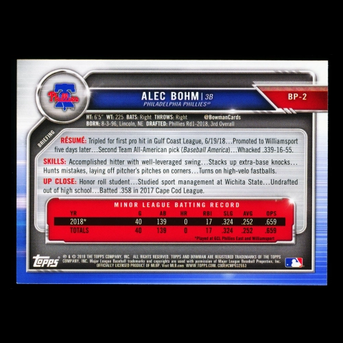 Alec Bohm 2019 Bowman Prospects Phillies