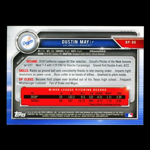 Dustin May 2019 Bowman Prospects Dodgers