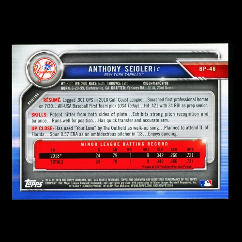 Anthony Seigler 2019 Bowman Prospects Yankees