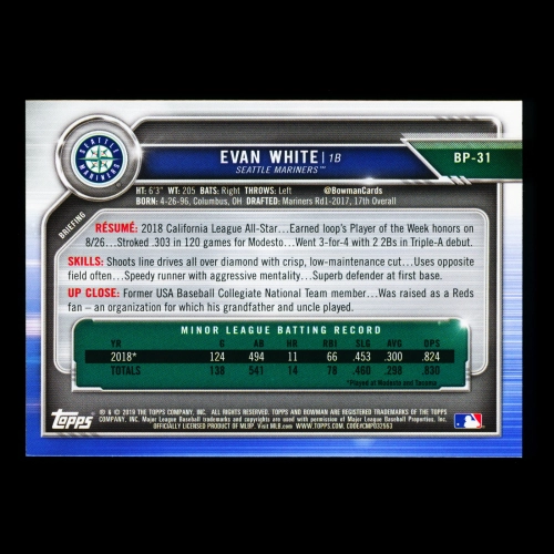 Evan White 2019 Bowman Prospects Mariners