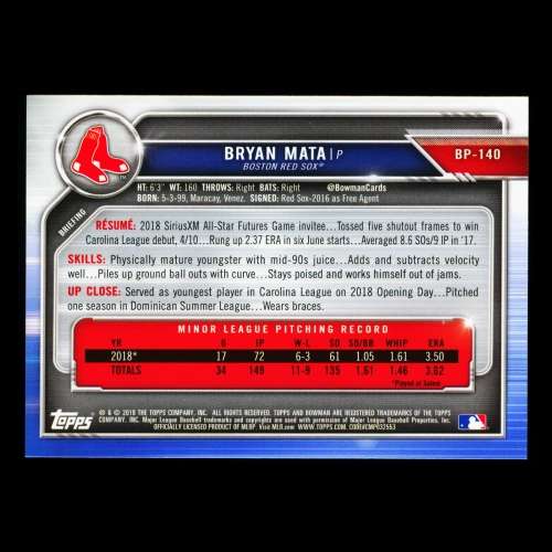 Bryan Mata 2019 Bowman Prospects Red Sox