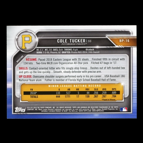 Cole Tucker 2019 Bowman Prospects Pirates