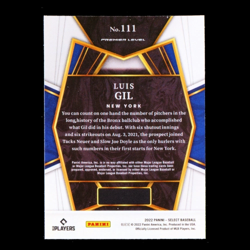 Luis Gil RC 2022 Select Rookie PRM Yankees