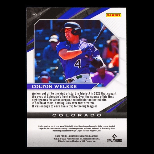 Colton Welker RC 2022 Limited Rookie Rockies