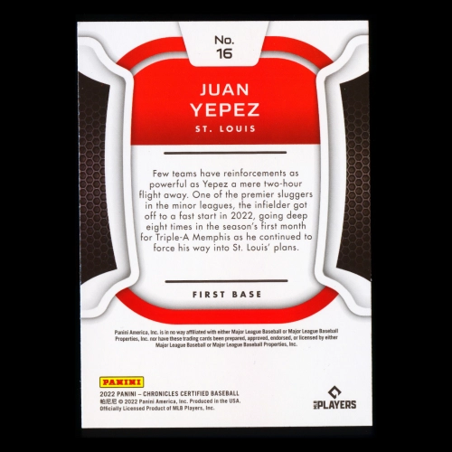 Juan Yepez RC 2022 Certified Rookie Cardinals