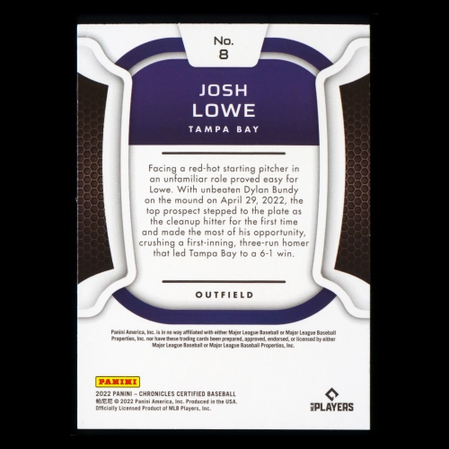 Josh Lowe RC 2022 Certified Rookie Rays