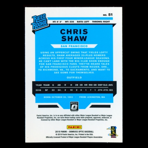 Chris Shaw RR RC 2019 Donruss Optic Rookie Giants