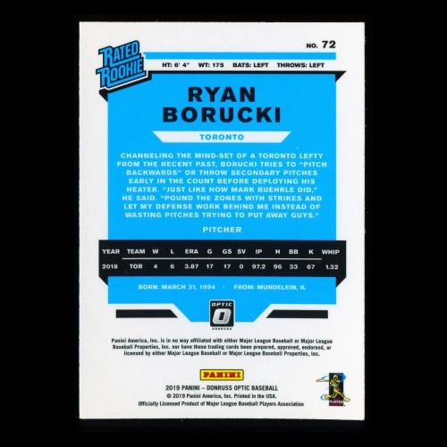 Ryan Borucki RR RC 2019 Donruss Optic Rookie Blue Jays