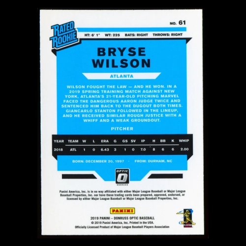 Bryse Wilson RR RC 2019 Donruss Optic Rookie Braves