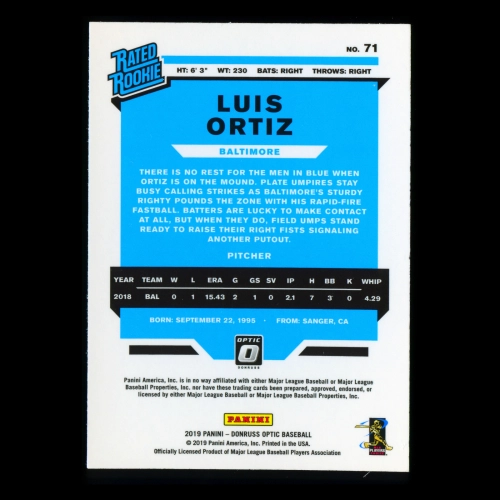 Luis Ortiz RR RC 2019 Donruss Optic Rookie Orioles