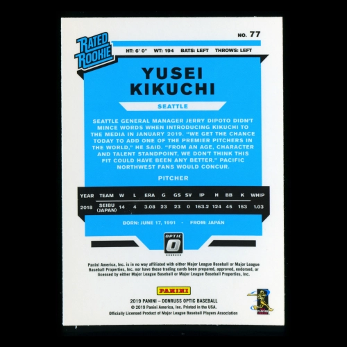 Yusei Kikuchi RR RC 2019 Donruss Optic Rookie Mariners