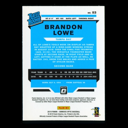 Brandon Lowe RR RC 2019 Donruss Optic Rookie Rays