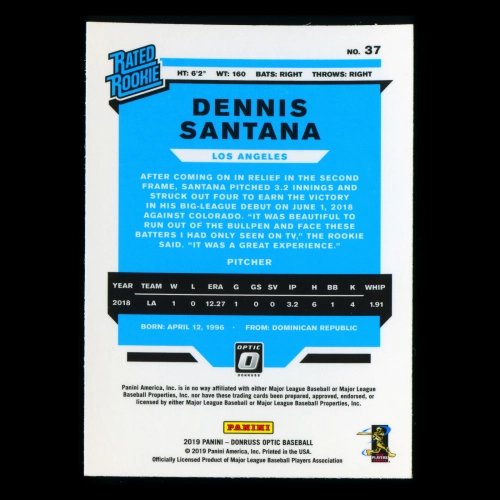 Dennis Santana RR RC 2019 Donruss Optic Rookie Dodgers
